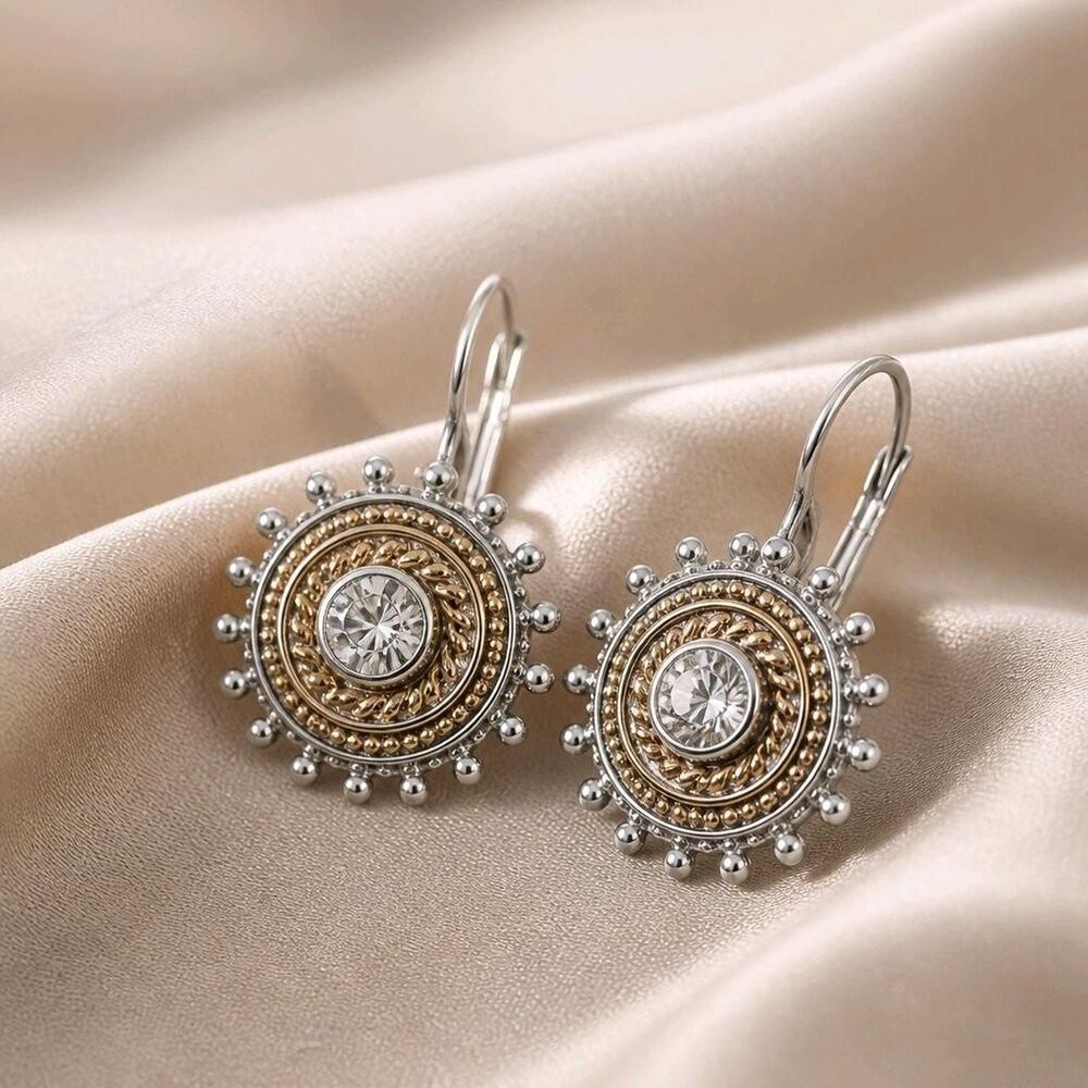 Two-tone vintage-style medallion dangle earrings
